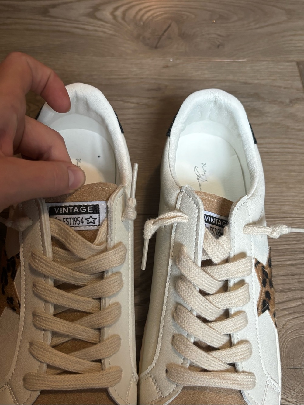Vintage Havana White Sneakers with Tan Suede Toe and Leopard Star - Picture 5 of 10